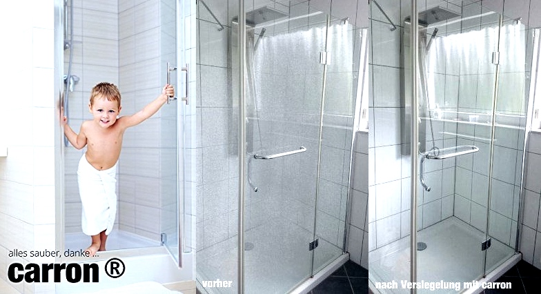 Dusche reinigen und versiegeln gegen Kalk und Schmutz mit Lotuseffekt der carron® Versiegelung